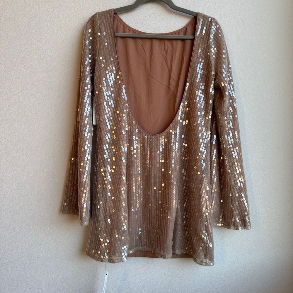 NWT Reformation Sereia Dress Champagne Sequin Size Medium Bridal Party Cocktail - Picture 5 of 6